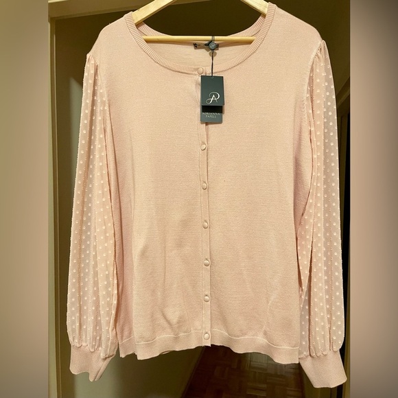 NWT ADRIANNA PAPELL CREW NECK SWISS DOT LONG SLEEVE CARDIGAN WITH BUTTON SIZE XL - Picture 2 of 8